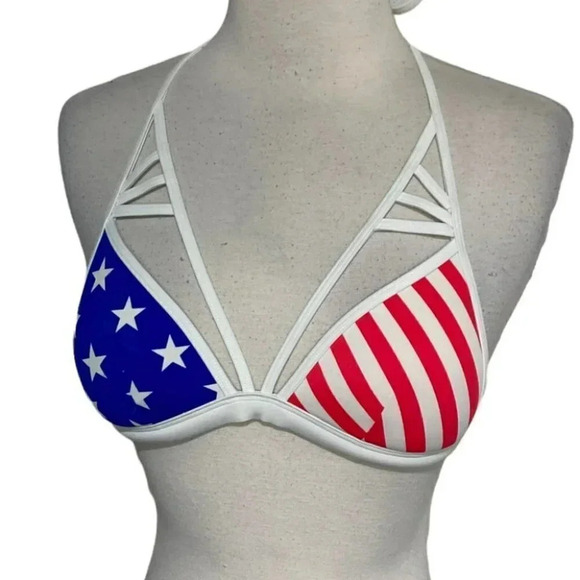 Pink VS XS(AA-B) push up caged patriotic flag design padded bikini top - Picture 2 of 7